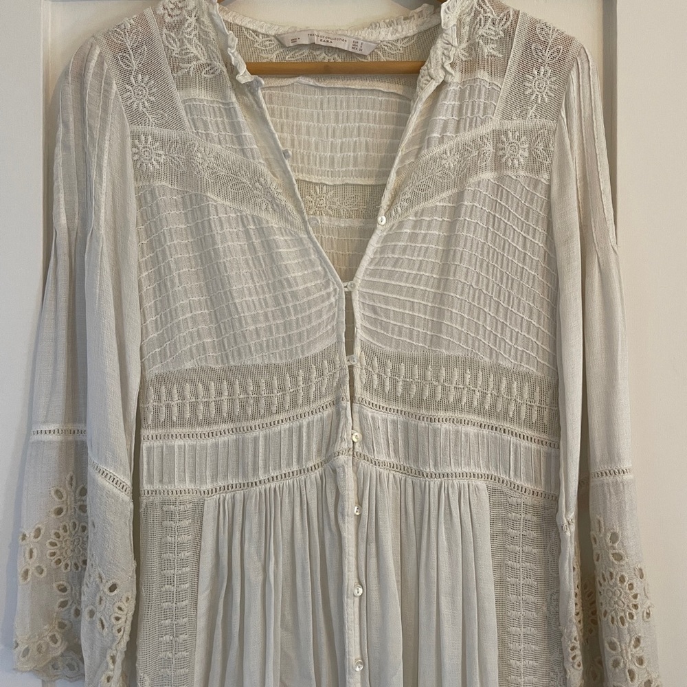 Bohemian Zara White Lace Floral Maxi Dress with Buttons